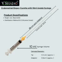 V SHAJAG Endometrial Biopsy Curette with 10ml Unolok Syringe – Disposable Uterine Sampling Kit