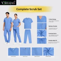 5 V SHAJAG+ Premium Surgical Scrub Suit for Men & Women | Soft Breathable Fabric | V-Neck Medical Top with Multi Pockets | Comfort-Fit Pajama Style Bottom | Doctor, Nurse & Hospital Uniform Set